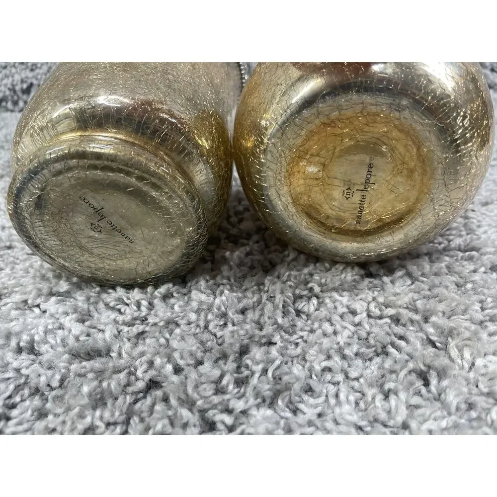 Crackle Gold Glass Tea Light Candle Holder Home Decoration Set Of 2
